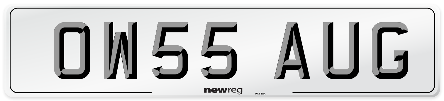 OW55 AUG Number Plate from New Reg
